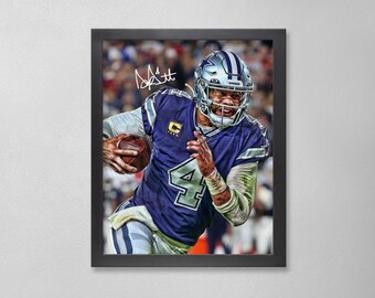 Póster autografiado de Dak Prescott: Arte personalizado de los Dallas Cowboys de la NFL