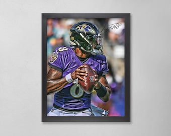 Lamar Jackson Autogrammed Style Poster: Baltimore Ravens NFL Personalisierte Kunst