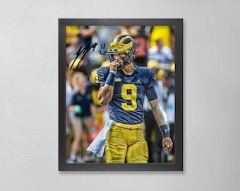 Póster autografiado de JJ McCarthy: Arte personalizado de los Michigan Wolverines de la NCAA
