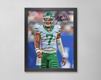 Póster autografiado de Justin Fields: Arte personalizado de los New York Jets de la NFL