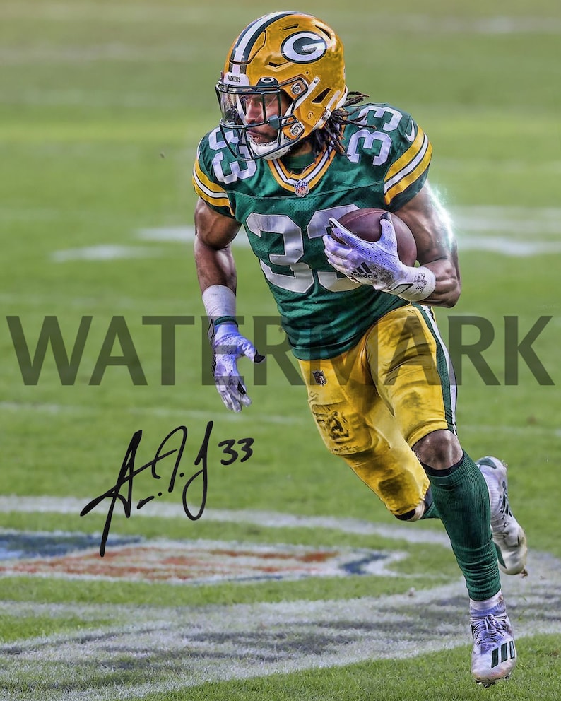 Aaron Jones Green Bay Packers Poster Art Autographed NFL 4x6, 5x7, 8x10