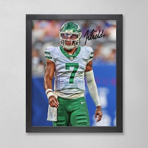 Justin Fields New York Jets Art Poster: Autographed Style NFL Gift
