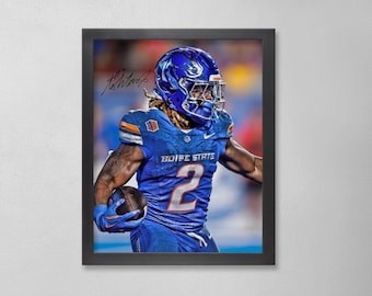 Póster autografiado de Ashton Jeanty: Arte personalizado de los Boise State Broncos de la NCAA