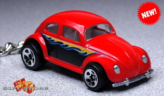 1960's Volkswagen VW Beetle Bug Black Burnt Red Flames Key Chain VW KeyChain