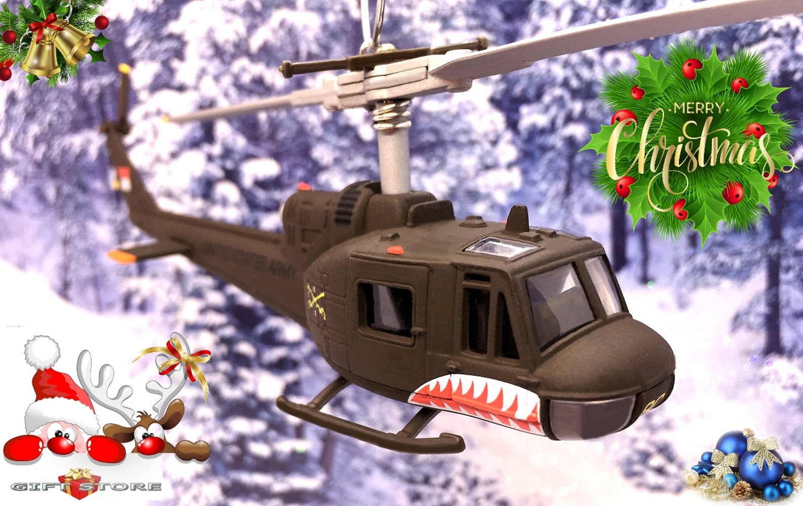 Rare Christmas Tree ornament Helicopter bell huey UH1 Etsy