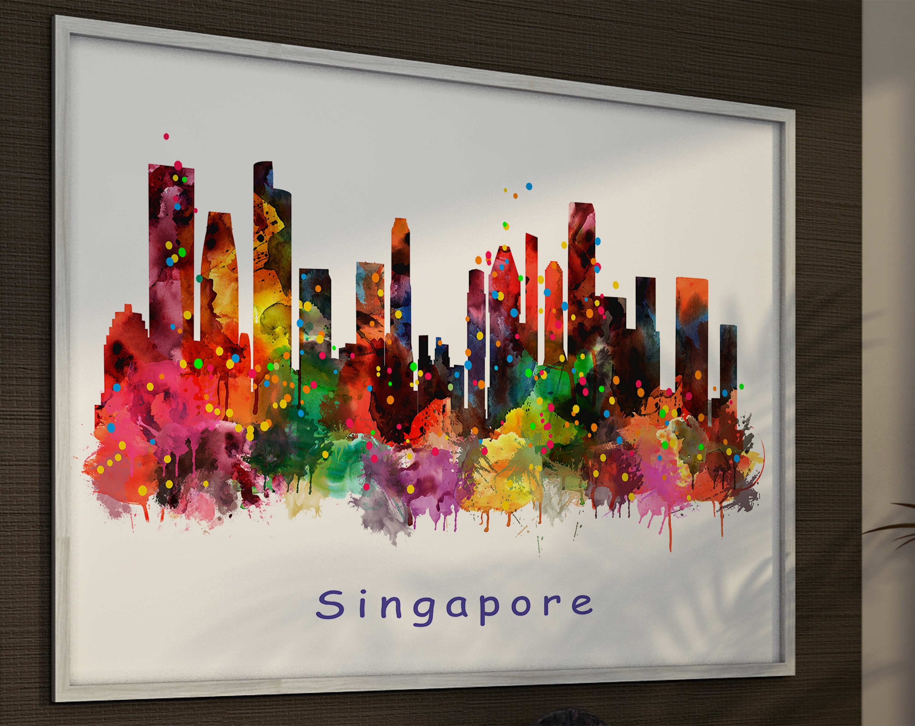 Singapore City Skyline Wall Art Watercolor Cityscape Painting Etsy