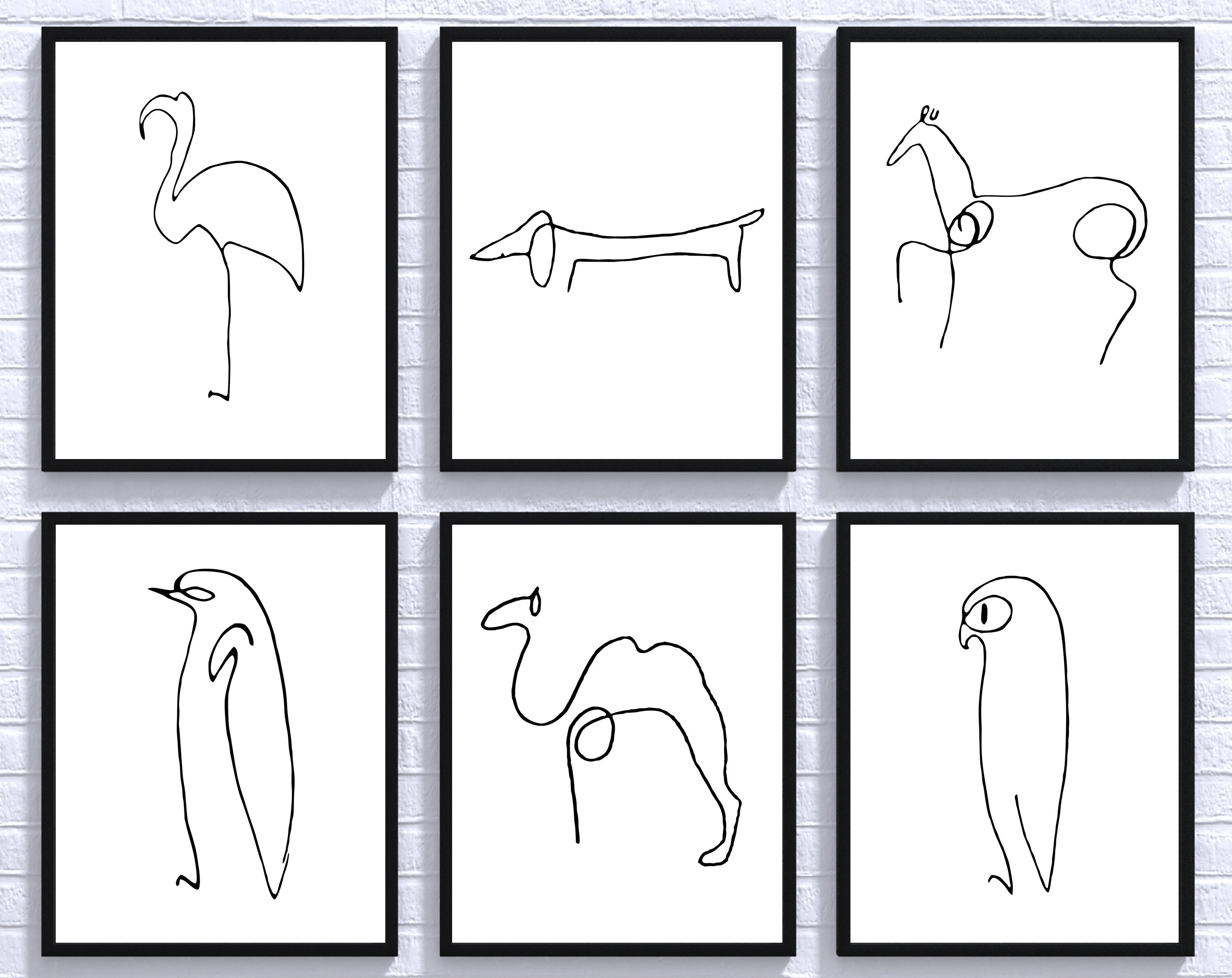 Affiche Picasso Animals One Line Art Drawing Sketches Set of Etsy