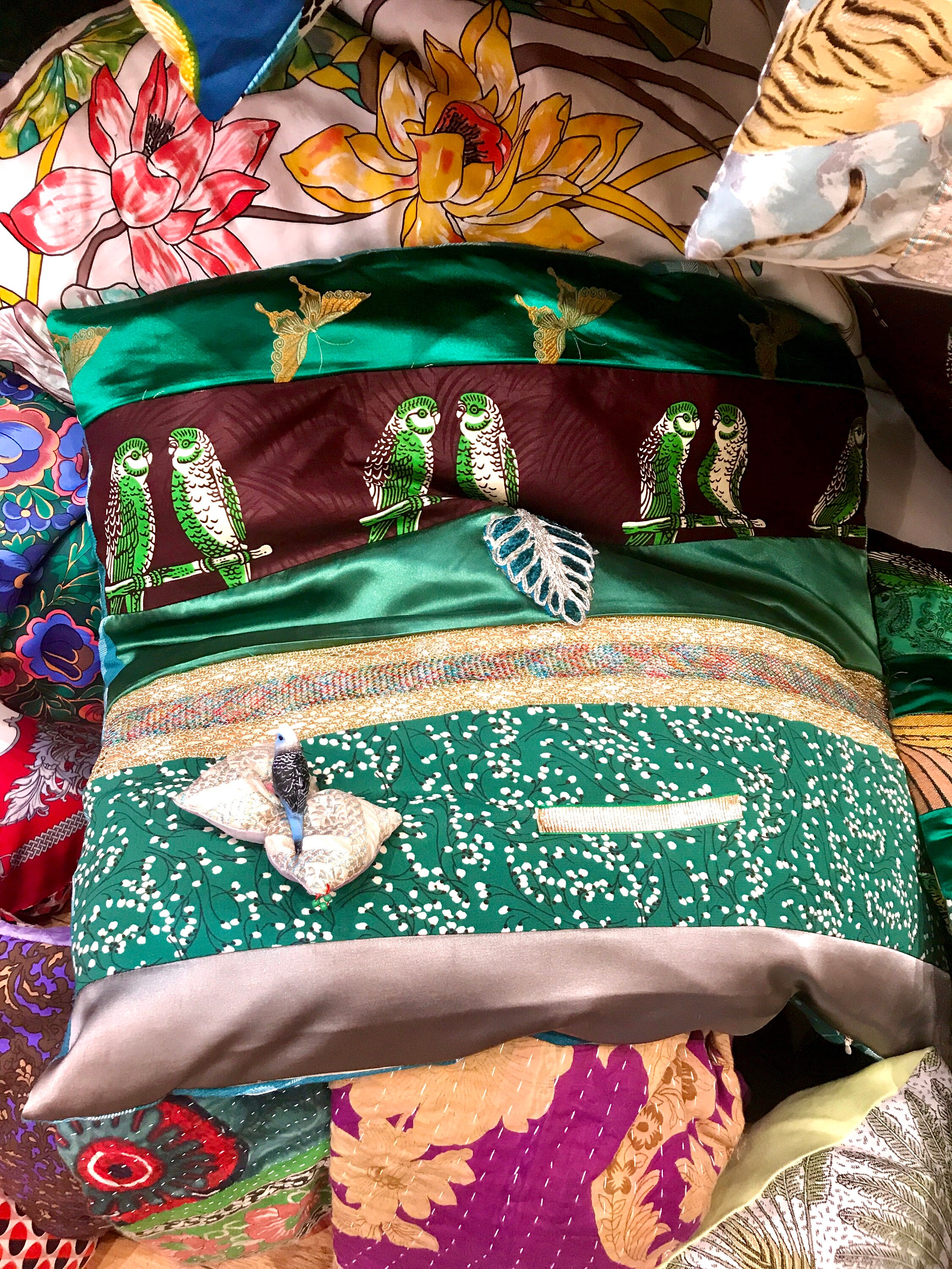 Coussin Plat en Patchwork Fait Main Piece Unique Vert