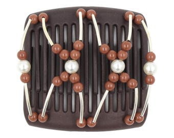 African Butterfly Chameleon Hair Comb - Beada Tube Brown 25 (Medium)