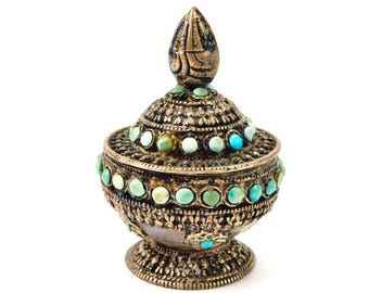 チベットの銀象嵌宝石嗅ぎタバコ瓶、ユニークなデザイン、中国の