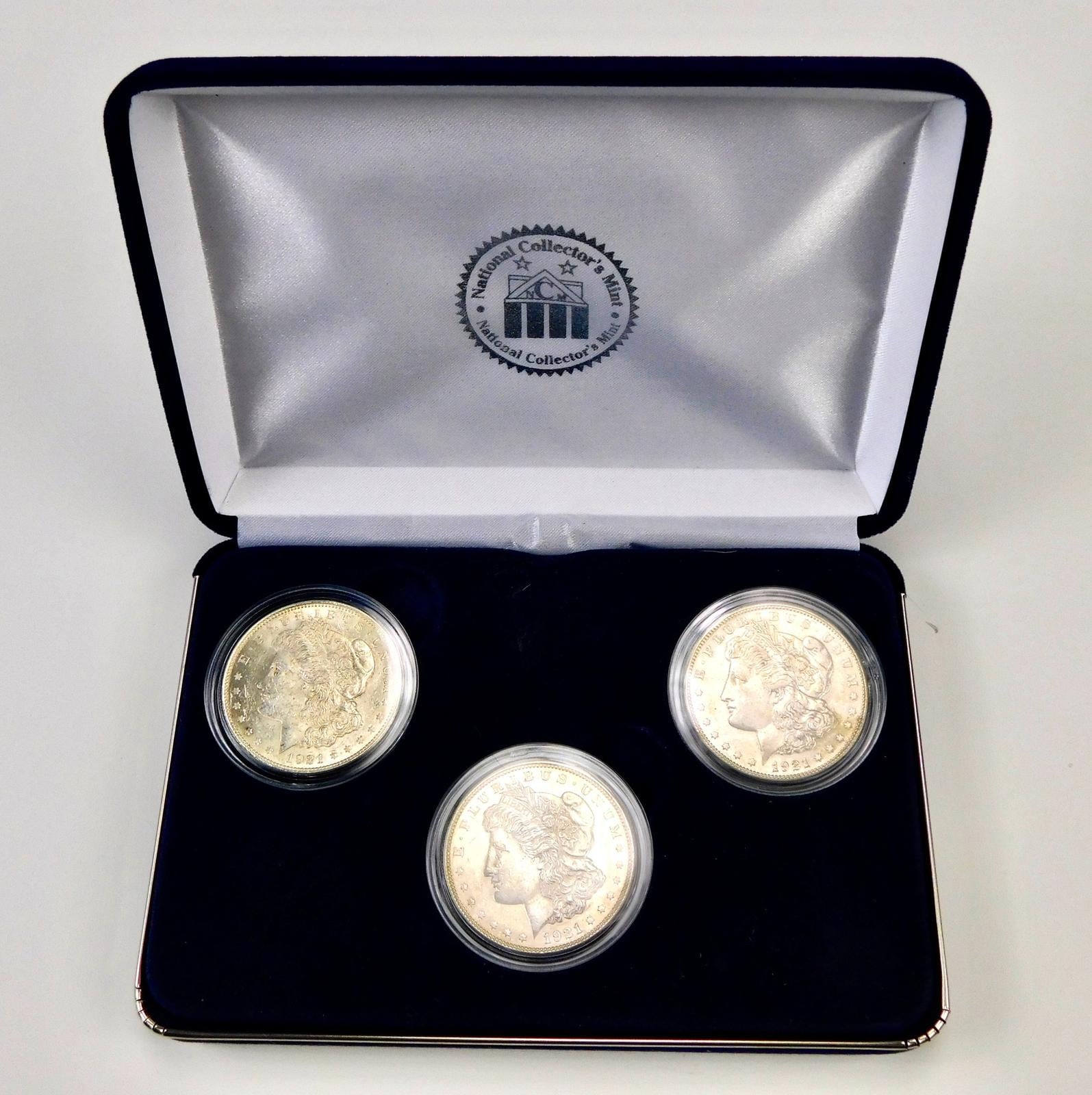 1921 US National Collector's Mint Morgan Silver Dollar 3 Coin Set