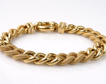 14K Yellow Gold Curb Bracelet Italy Chunky Alternating Link Heavy 32.5g Statement Bracelet