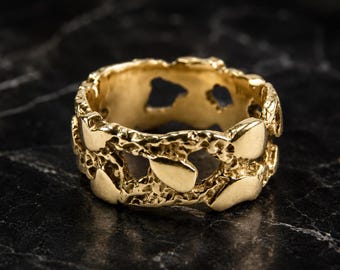 14K Yellow Gold Organic Nugget Openwork Statement Ring Brutalist Modernist