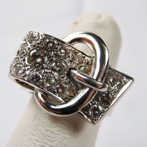Art Deco Custom Made 14K White Gold Diamond Belt Buckle  Ring Jewelry Certificate