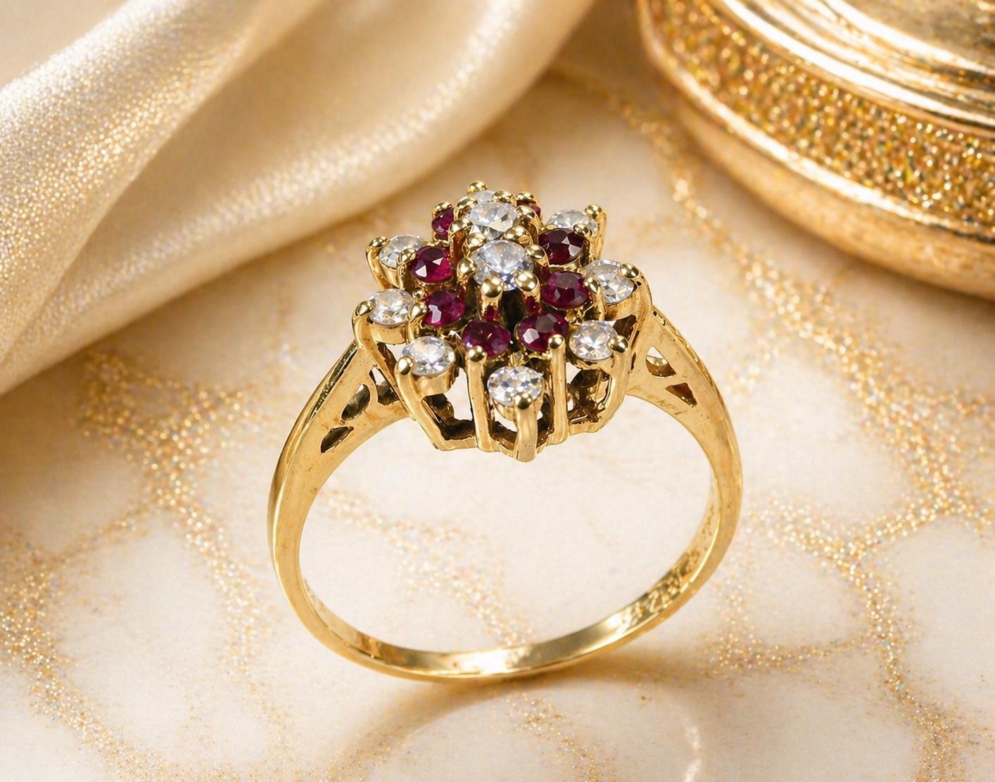 14K Floral Ruby Cluster Ring