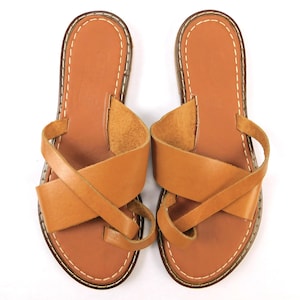 Damenleder Sandalen Schuhe Flip Flops Wohnungen Braun Camel Sand Größe 39 - 7,5