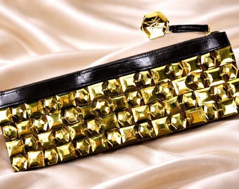 Paula Abdul Studded Clutch Gold Evening Bag Designer Statement Handbag with Dust Bag