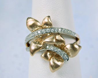 14K Rose Gold Diamond Butterfly Ring - Designer Jewelry