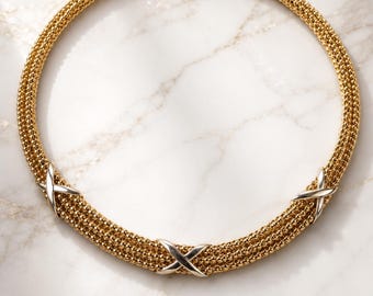 Italian 14K Yellow Gold Multi Strand Mesh Collar Necklace  39.8g