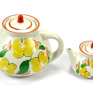 Vintage Ukrainian Opishnya Pottery Teapot Set Khudozhniy Keramik Soviet Folk Art