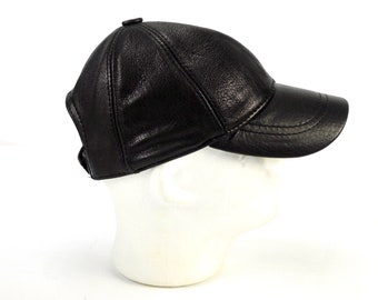 Gorgeous 100% Leather Real Black Baseball Cap Leather Mens Hat Sizes S, M,L,XL