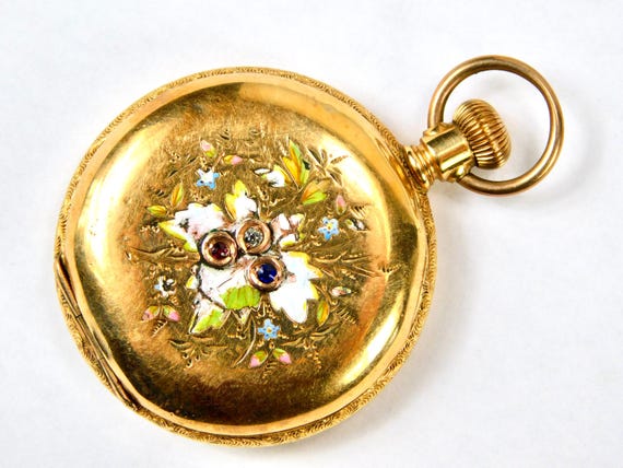 Antique 1894 14 K Gold Filled Hunter Case ELGIN Lady display picture 3