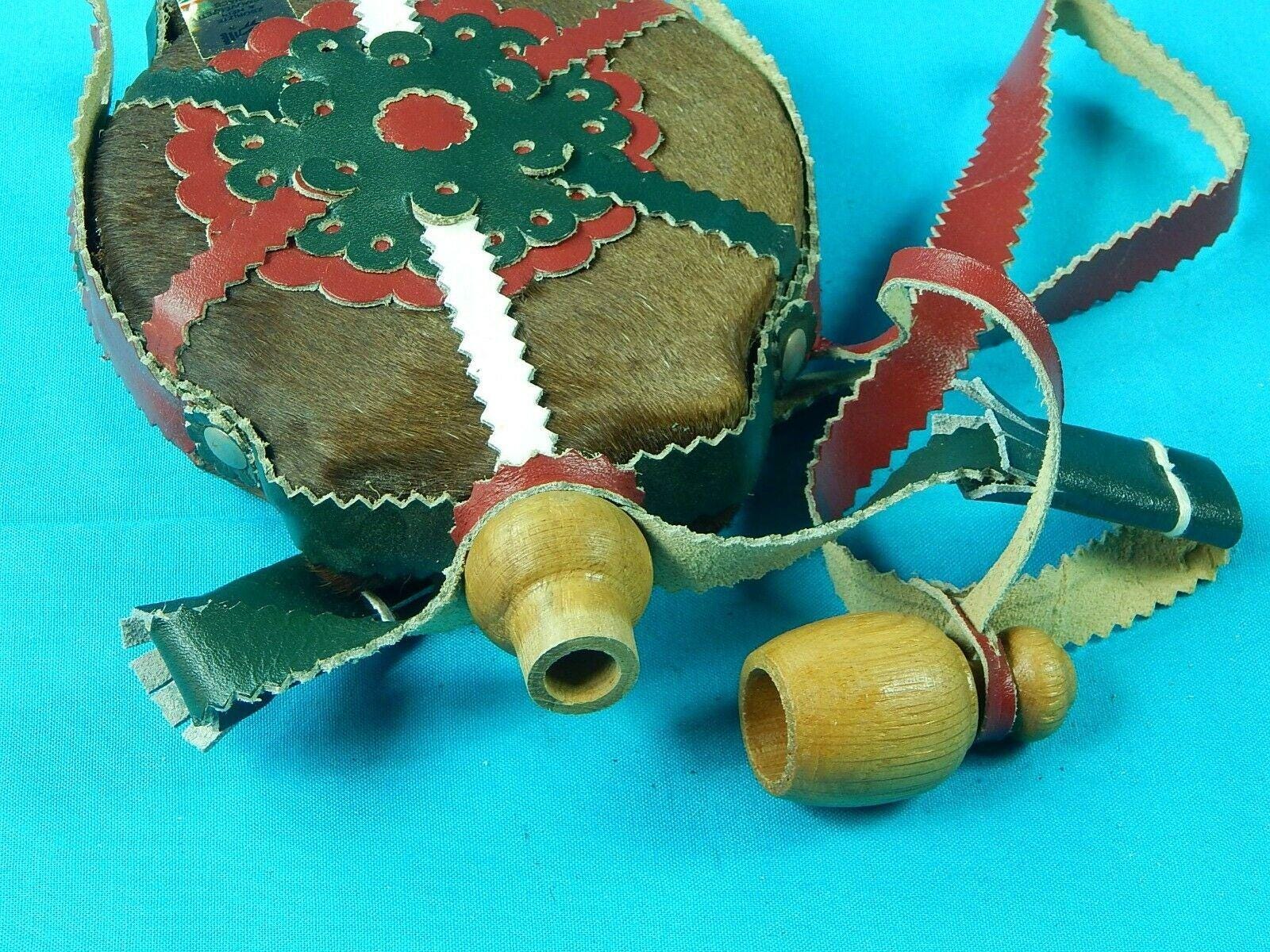 Grande Gourde Vintage En Cuir - Hongroise - Fait Main, Style Folklorique, Crin De Cheval