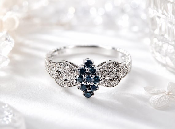 John C. Rinker JCR 14K White Gold Blue Diamond Butterfly Bow Ring 8.5