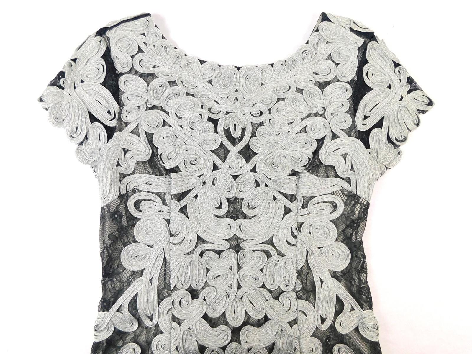 knee length dresses for ladies JS Collections Two-Tone Lace Embroidery Cocktail Dress Black/ Vanilla