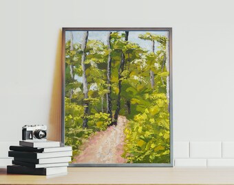 Wall art. Oil on paper The original work Landscape Green taiga