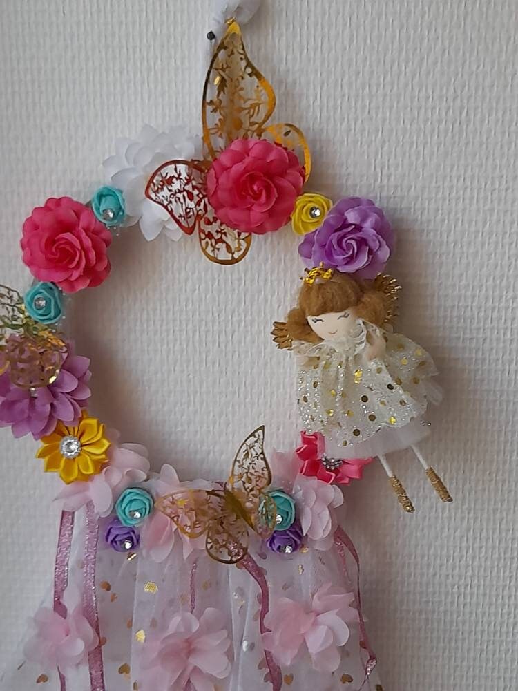 Attrape Reve Ange Doré Fleurs