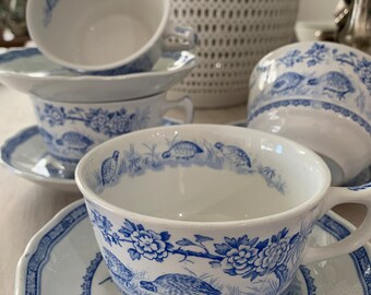 Vintage Furnivals Breakfast Quail Blue Cups and saucers