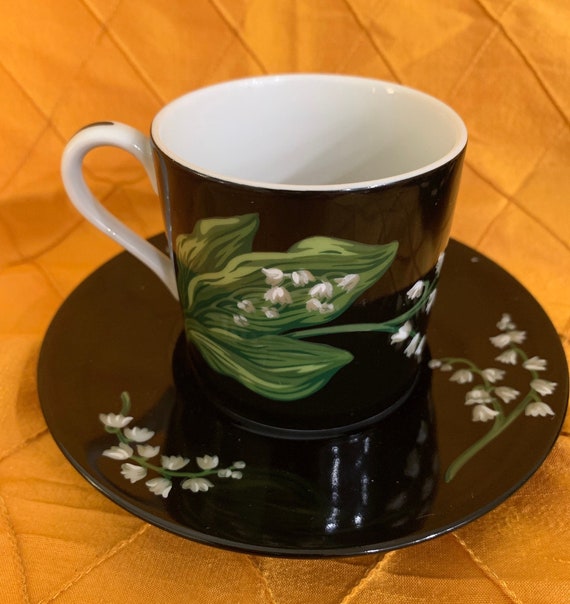 Vintage Tiffany & Co. Demitasse Cups, Mrs. Delaney Flowers, Set of