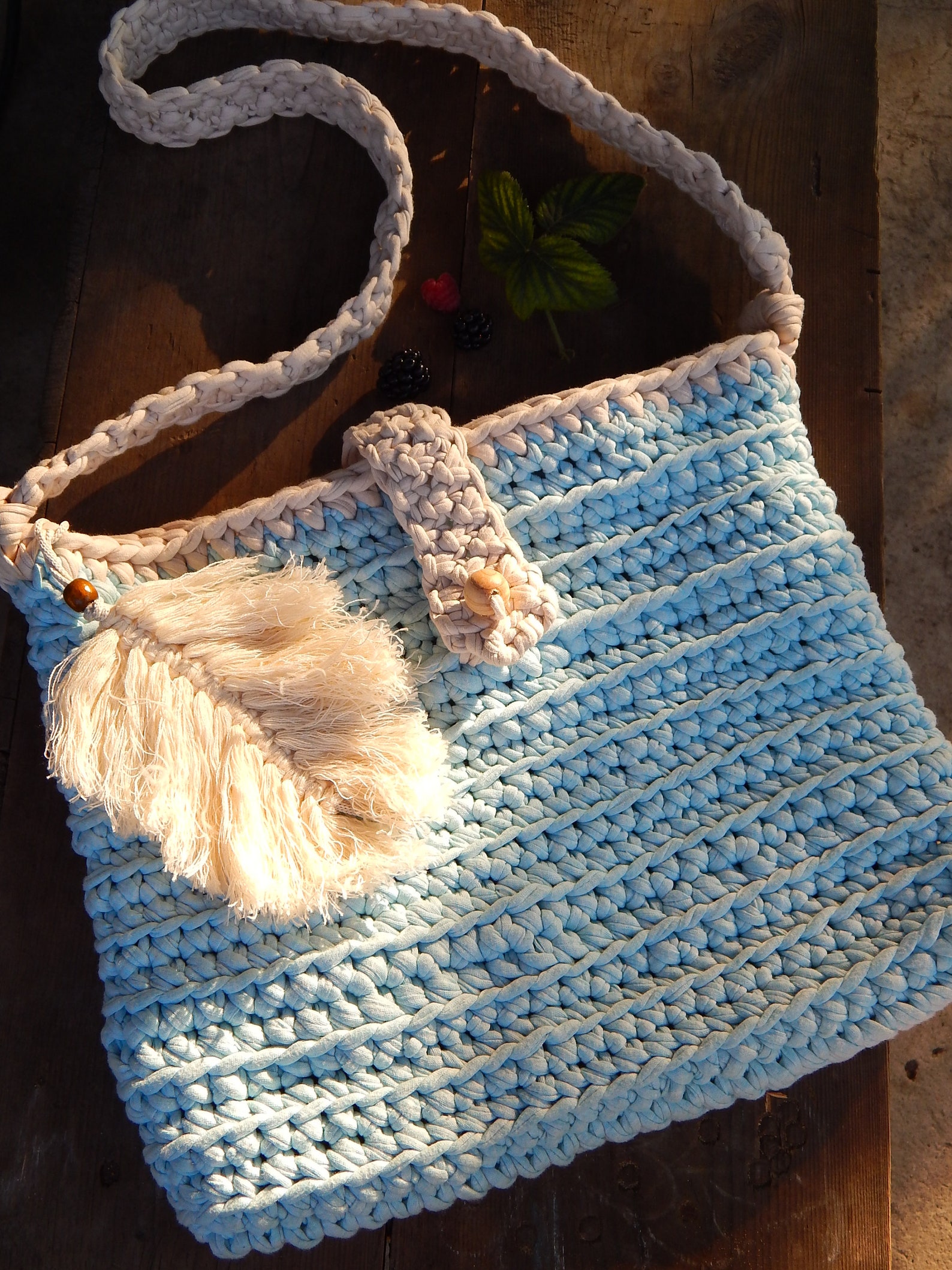 Tshirt yarn bags crochet bag of tshirt yarn blue bag Etsy