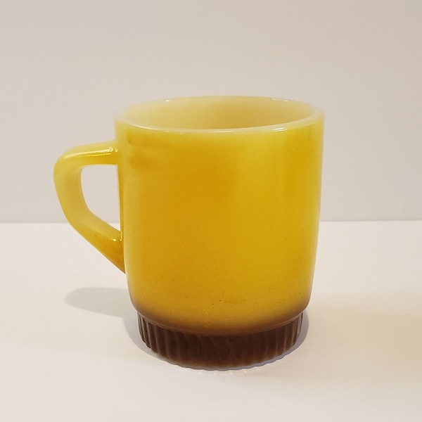 Fire-King Ware Stacking Mug by Anchor Hocking in Sunny Yellow with a Brown Bottom