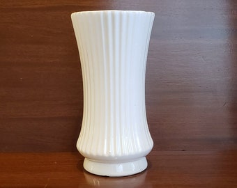 Large Vintage Ceramic Ribbed Vase