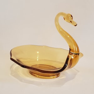 Vintage Amber Art Glass Swan Dish