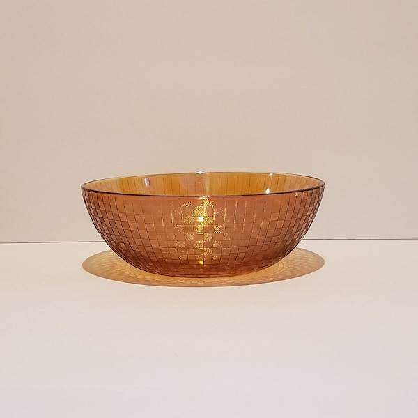 Iridescent Marigold Lustre Glass Carnival Glass 7.5" Serving Bowl with Checkerboard Design