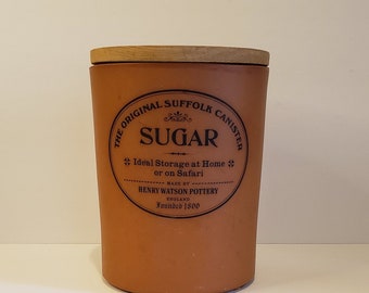 Vintage Henry Watson The Original Suffolk  Terracotta Sugar Crock / Cannister Purchased in England