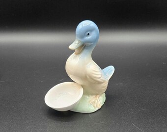 Adorable Little Ceramic Duckling Figurine in Pastel Colors with Small Trinket Dish