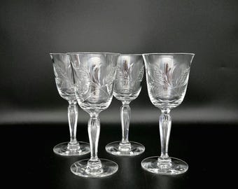 Tiffin - Franciscan Claret / Wine Glasses from the Lenox Wheat Cut Glass Collection - Set of Four Glasses