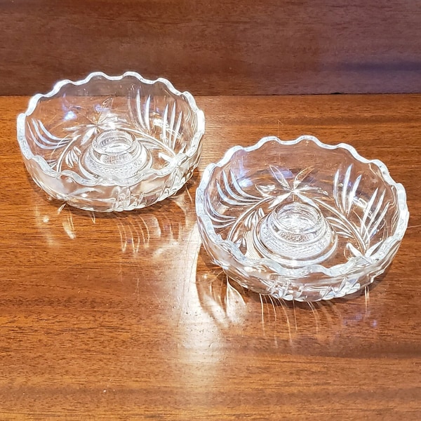 Clear Crystal Pressed Glass Candle Holders with Floral Design made in Italy