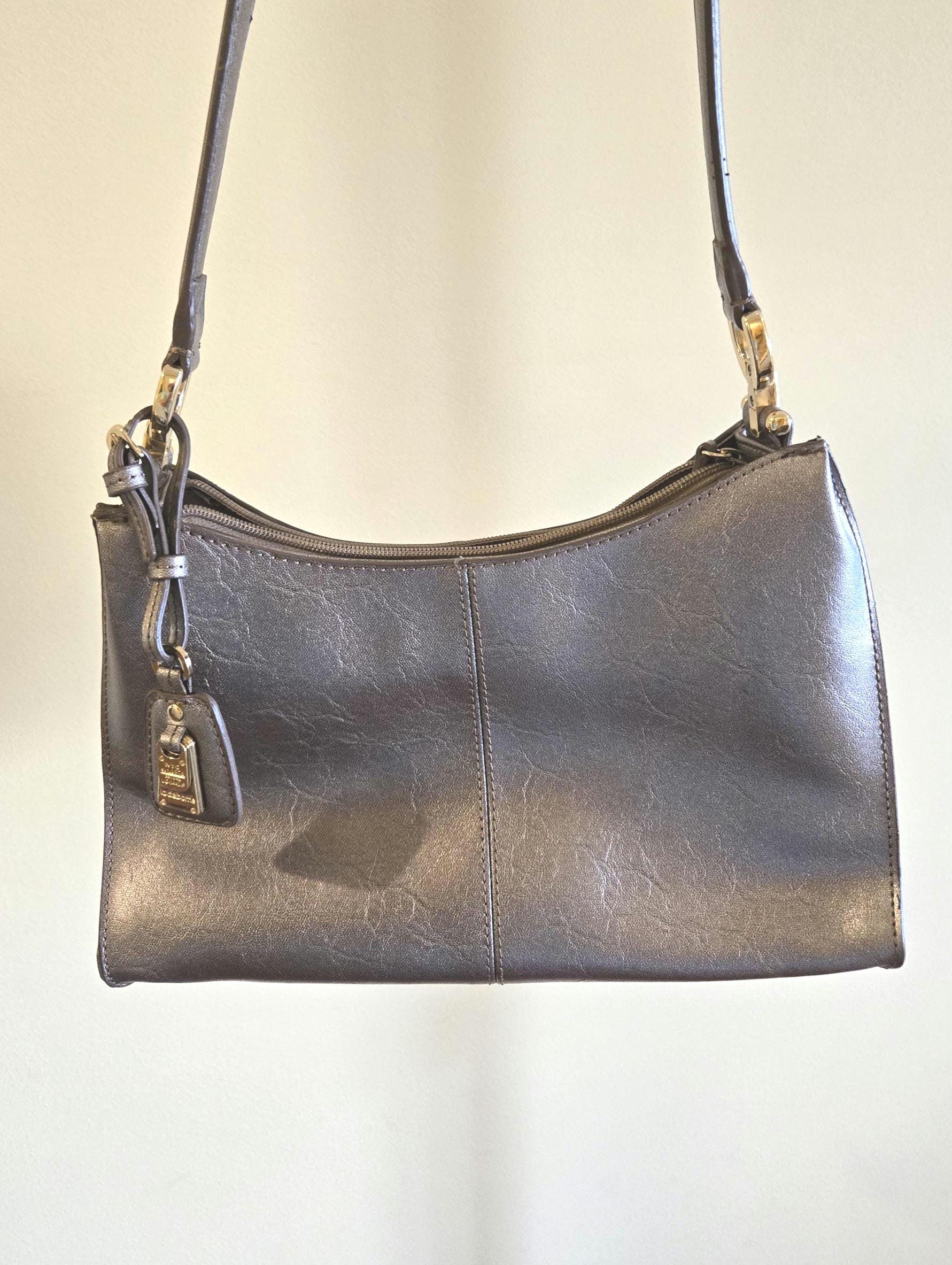 1976 Liz Claiborne Platinum Color Leather Look Shoulder Purse With