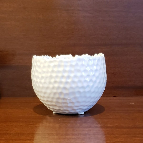 White Dimpled Ceramic Planter | Cachepot | Bowl with Irregular Rim