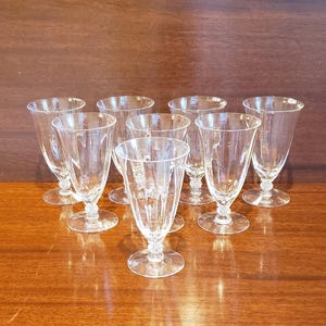 Fostoria Vintage Clear Juice Glasses in the Niagara Pattern with Optic Wave and Cut Glass Stem