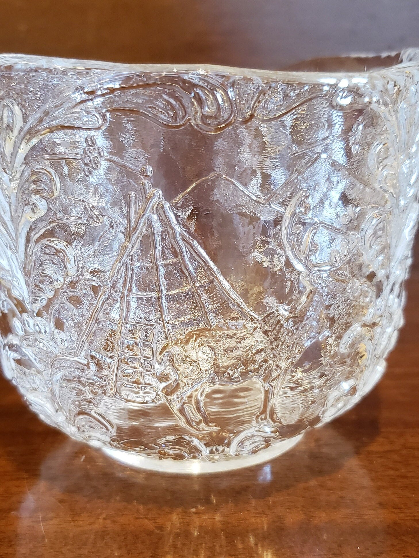 Kosta Boda Clear Art Glass Bowl Depiciting Swedish Folk