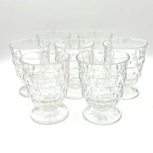 Whitehall Clear Stacked Cube 9 0ounce Footed Tumblers / Water Glass made by Colony Glass - Set of Seven Glasses