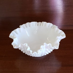 Fenton Vintage Milk Glass Hobnail Ruffled and Crimped Rim Stunning Large Centerpiece Bowl