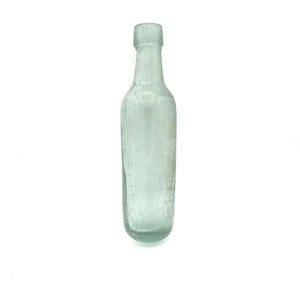 1800s Blue Green / Aqua Torpedo Bottle /Rounded Bottom Bottle / Carbonated Water Bottle / Ginger Ale Bottle with Applied Top