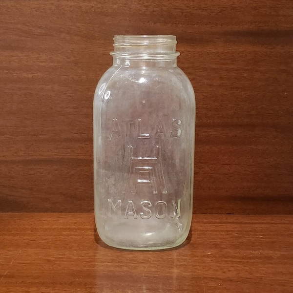 Vintage Hazel Atlas Mason Clear Glass Half Gallon Canning Jar Pre 1960 - No Lid